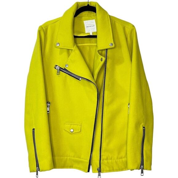 Avec Les Filles Long Sleeve Zip Double Face Biker Jacket Yellow Women's Large - Picture 7 of 12